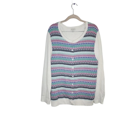Talbots Grandmacore Women Plus Size 2X Button Front Colorful Fair Isle Sweater - Picture 1 of 9